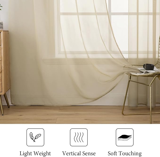 MIULEE 2 Panels Solid Color Sheer Window Curtains Elegant Window Voile - Image 5