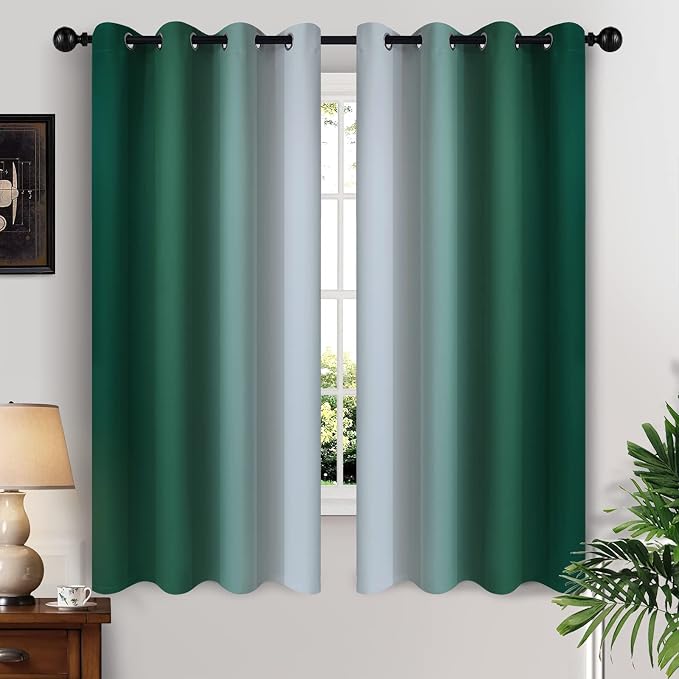 Yakamok Dark Green Ombre Curtains 63 Inches Long, Light Blocking Gradient Color by Yakamok