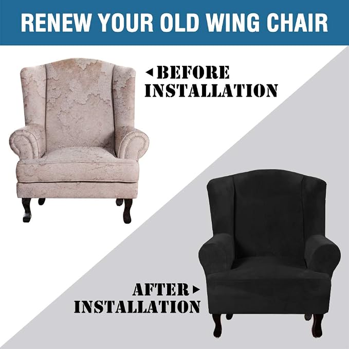 H.VERSAILTEX Wingback Chair Covers Velvet Plush Wing Chair Slipcover 1 Piece - Image 8