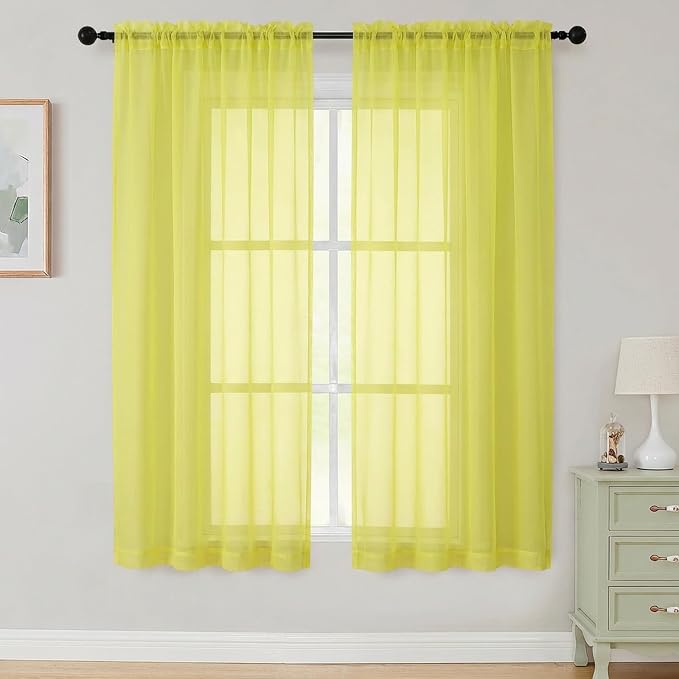 Sheer Curtains 63 Inch Length 2 Panels Set by WelvetBLK
