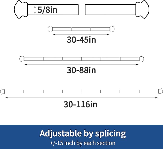 Curtain Rods 2 Pack 5/8 inch Black Curtain Rods - Image 2