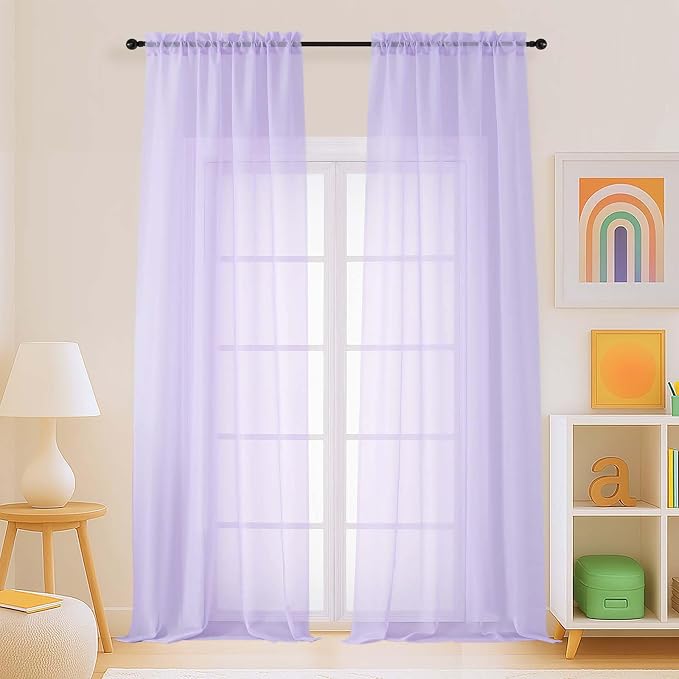 Sheer Curtains for Window 96 Inches Long 2 Panels, Soft Airy Light Filtering by Home