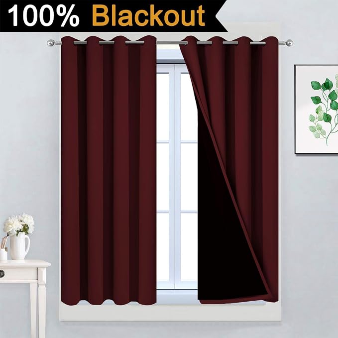 Yakamok 100% Blackout Curtains for Bedroom, Thermal Insulated 2-Layer Lined - Image 2