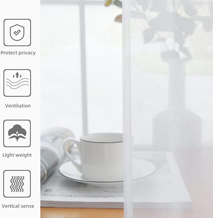 youleyar Solid Sheer Rod Pocket Curtain Voile Draperies 2 Panels White Beige - Image 5
