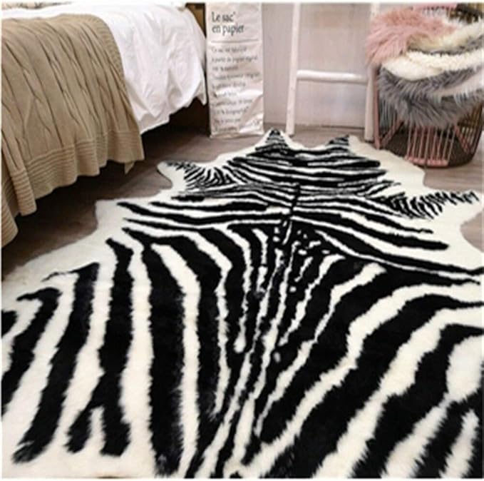 Zebra Print Rug Faux Animal Cowhide Skin Area Rug Leather Carpet Mat Large Size - Image 5