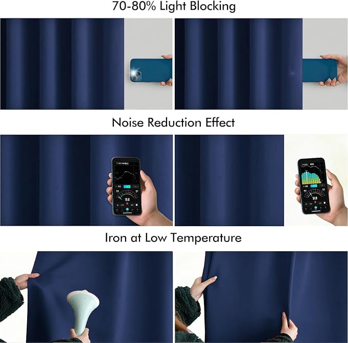 MIULEE Navy Blue Back Tab Blackout Curtains 108 Inch Long 2 Panels Set - Image 5