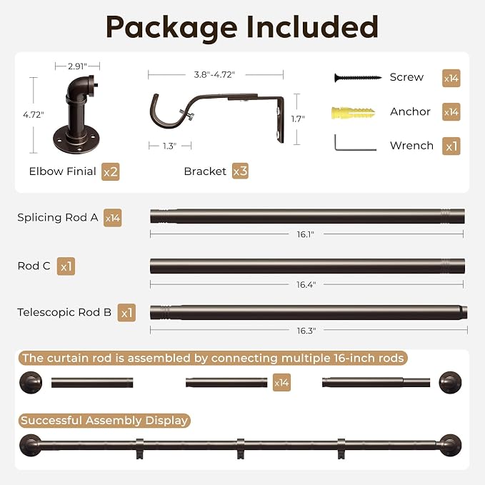 Zeerobee Curtain Rods for Windows 120 to 240, 1 Inch Industrial Wrap Around - Image 7