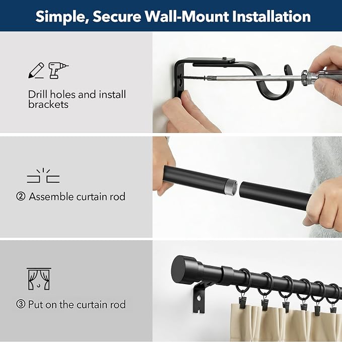 IFELS Heavy Duty Curtain Rods for Windows 48 to 84 Inch, 1 Inch Adjustable - Image 4