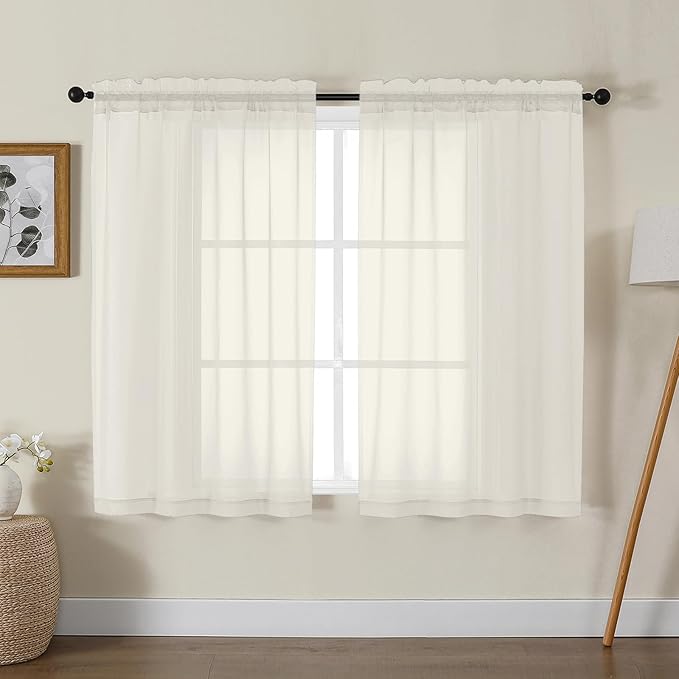 Gwine Ivory Sheer Curtains for Living Room 45 inches Long, Short Voile Light by Gwine