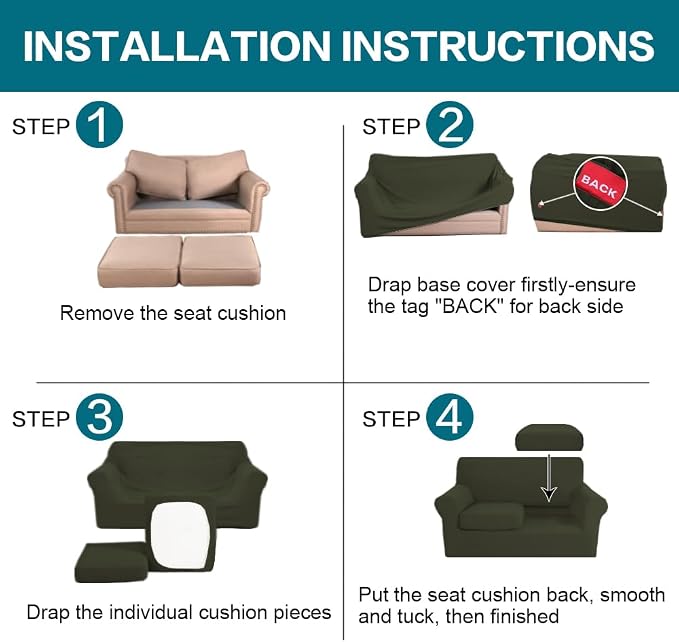 Turquoize 3 Piece Sofa Covers for 2 Cushion Couch Sofa Slipcover Soft Couch - Image 6