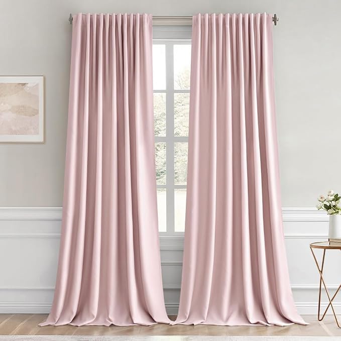 MIULEE Baby Pink Back Tab Blackout Curtains 96 Inch Length 2 Panels Set by MIULEE