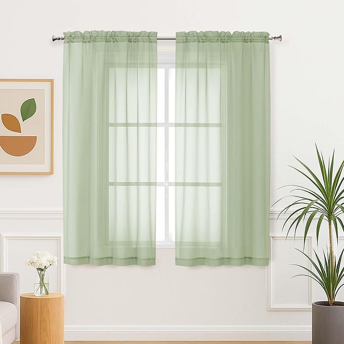 Aiyufeng Light Green Sheer Curtains 63 Inch Length 2 Panels Set by Aiyufeng