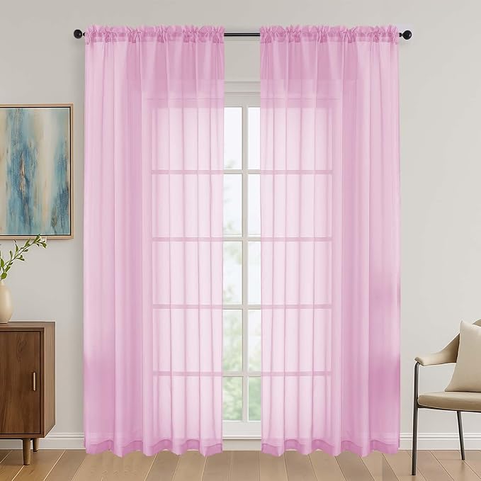 OVZME Light Pink Sheer Curtains 84 Inches Long 2 Panels Set, Light Filtering by OVZME