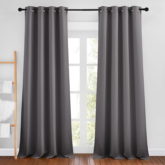 NICETOWN Grey Blackout Bedroom Curtains 96 inches Long, Grommet Thermal by NICETOWN