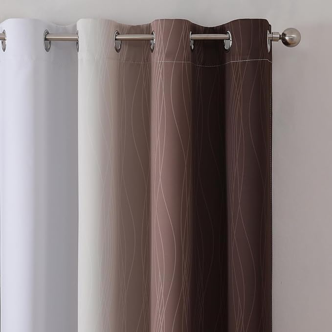 Estelar Textiler Brown and Greyish White Blackout Curtains 54 Inch Length - Image 4