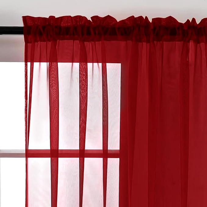 SpaceDresser Christmas Red Sheer Curtains 4 Panels Rod Pocket Semi-Sheer - Image 5