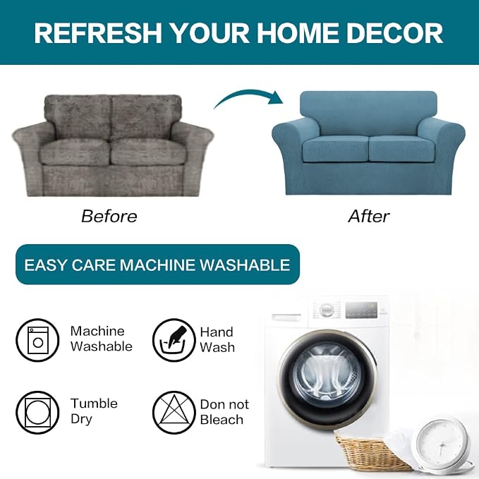 Turquoize 3 Piece Sofa Covers for 2 Cushion Couch Sofa Slipcover Soft Couch - Image 7