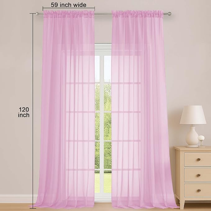 OWENIE Pink Sheer Curtains 120 Inches Long 2 Panels Set, Airy Lightweight Sheer - Image 2