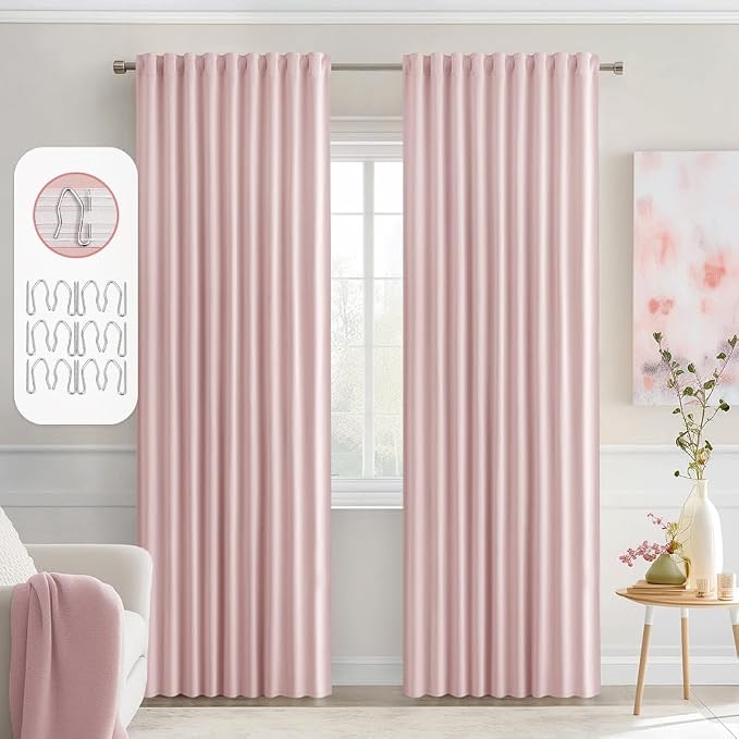 MIULEE Baby Pink Back Tab Blackout Curtains 90 Inch Long 2 Panels Set by MIULEE