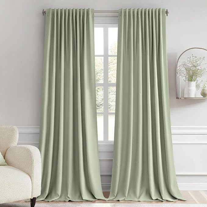 MIULEE Sage Green Back Tab Blackout Curtains 96 Inch Length 2 Panels Set by MIULEE