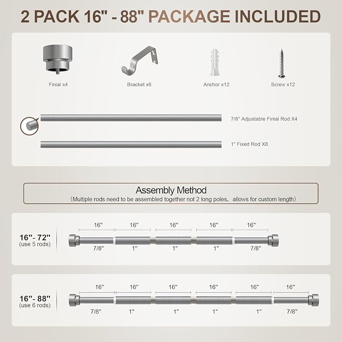 Lootkell 2 Pack Modern Silver Curtain Rods - Image 8