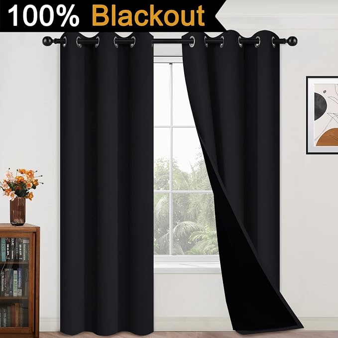 Yakamok 100% Blackout Curtains Energy Saving Thermal Insulated 2 Thick Layers - Image 2