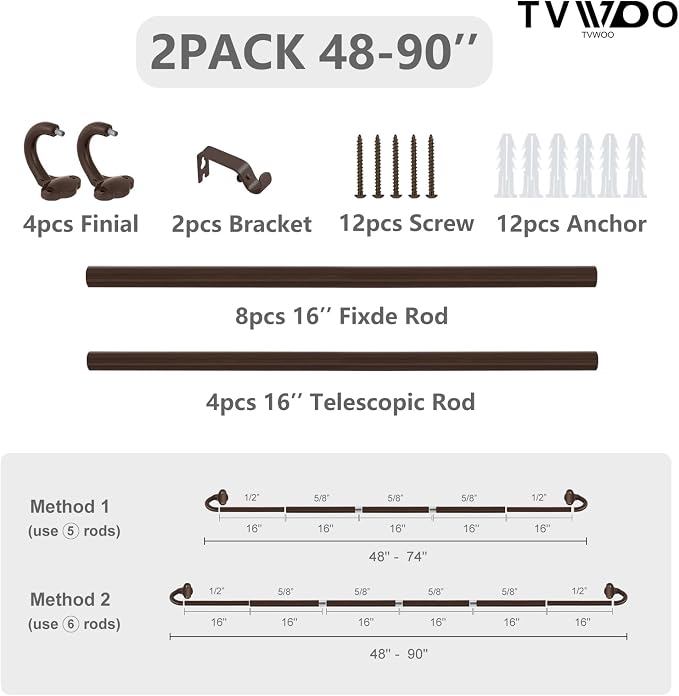 TVWOO Bronze Wrap Around Curtain Rods 2 Pack:Small Blackout Adjustable Window - Image 7