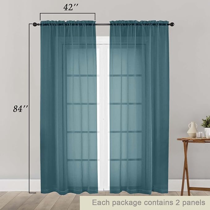 Dusty Blue Sheer Curtains 84 Inches Long 2 Panels, Soft Airy Light Filtering - Image 2