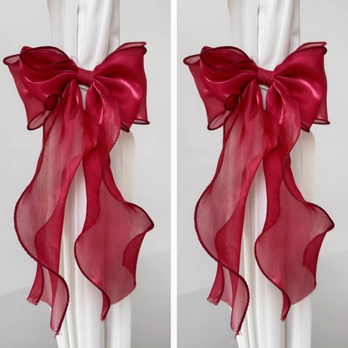 2 Pack French Silky Bow Curtain Tiebacks, Elegant Lace Ribbon - Image 5