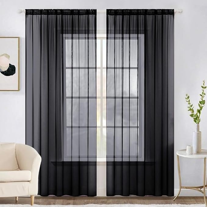MIULEE 2 Panels Solid Color Sheer Window Curtains Elegant Halloween Window by MIULEE