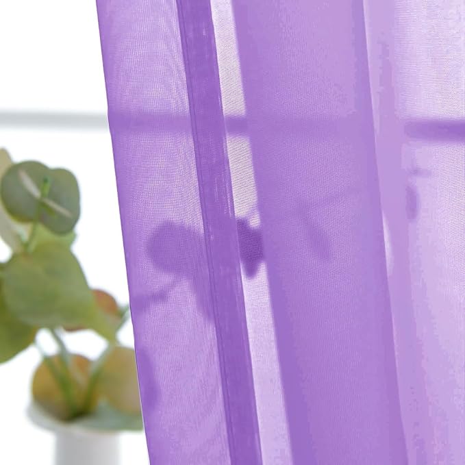 SpaceDresser Basic Rod Pocket Sheer Voile Window Curtain Panels Lavender 1 Pair - Image 3
