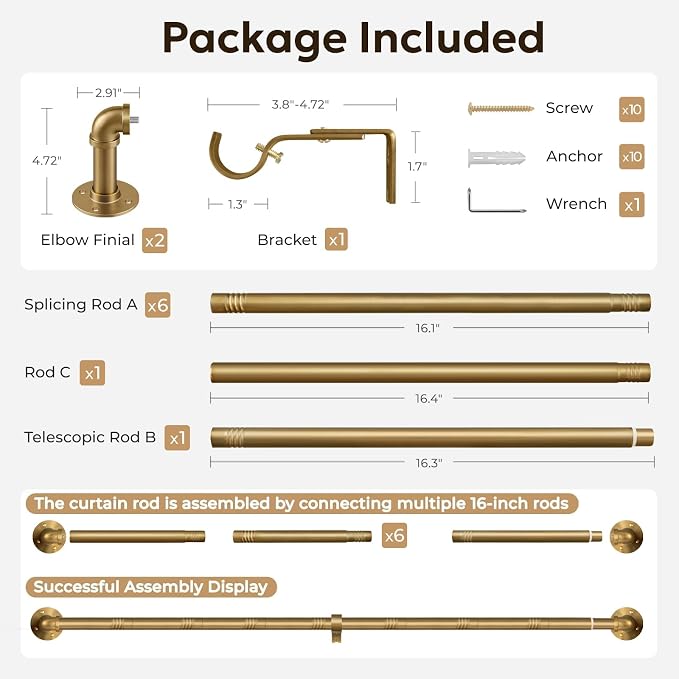 Zeerobee Curtain Rods for Windows 66 to 120, 1 Inch Industrial Wrap Around Warm - Image 7