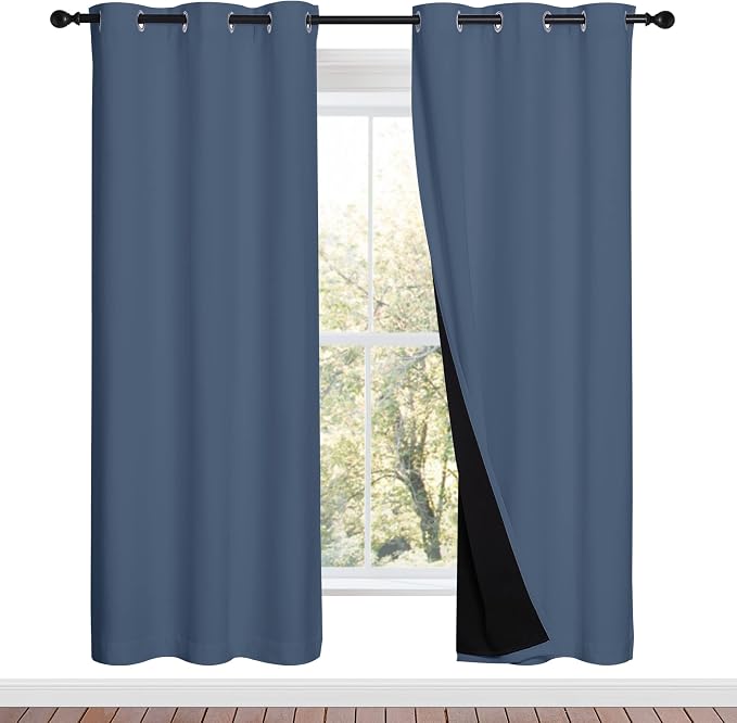 NICETOWN 100% Blackout Curtains Thermal, Stone Blue, 1 Pair, W37 x L70 by NICETOWN
