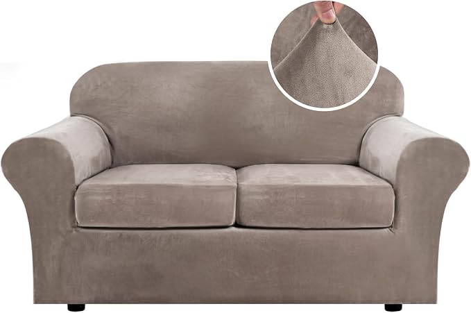 H.VERSAILTEX Real Velvet Plush 3 Piece Stretch Sofa Covers Couch Covers by HVERSAILTEX