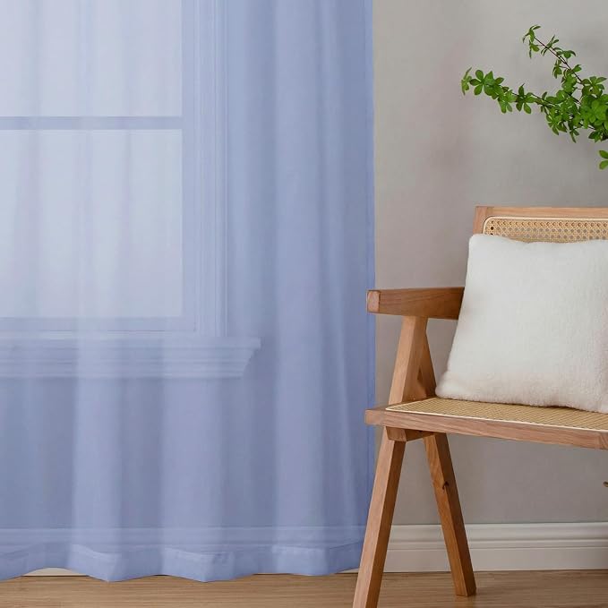 Lecloud Denim Blue Sheer Curtains 96 Inches Long 2 Panels, Rod Pocket Light - Image 8
