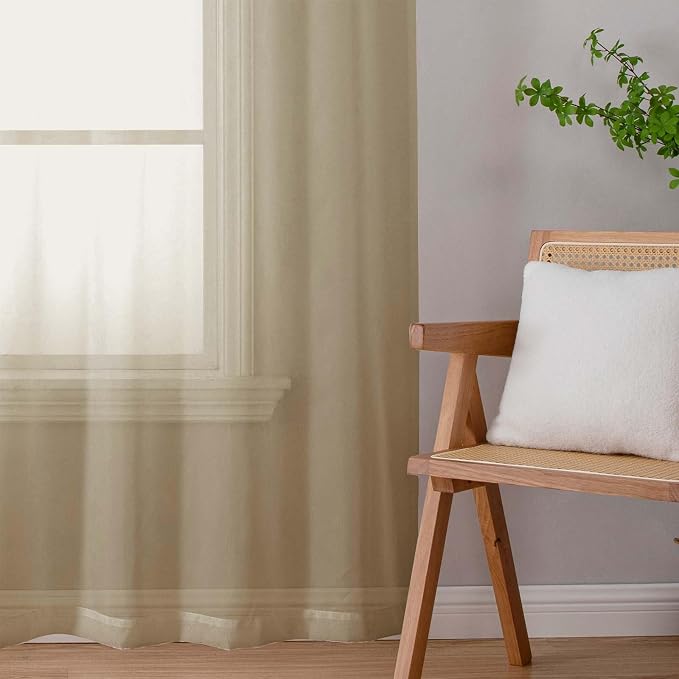 Sheer Taupe Curtains for Bedroom Living Room 54 Inch Length 2 Panels Set - Image 9