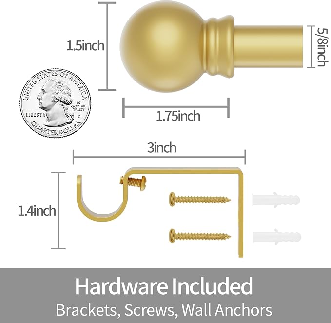 Thestoa Gold Curtain Rods for Windows 48 to 84-92 Inch, Stainless Steel Long - Image 3