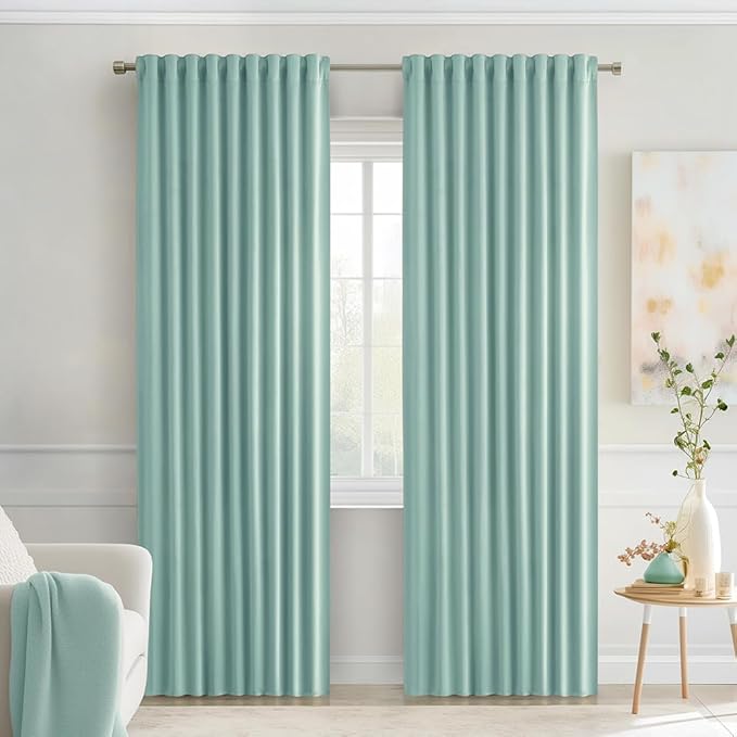 MIULEE Aqua Back Tab Blackout Curtains 84 Inch Length 2 Panels Set by MIULEE