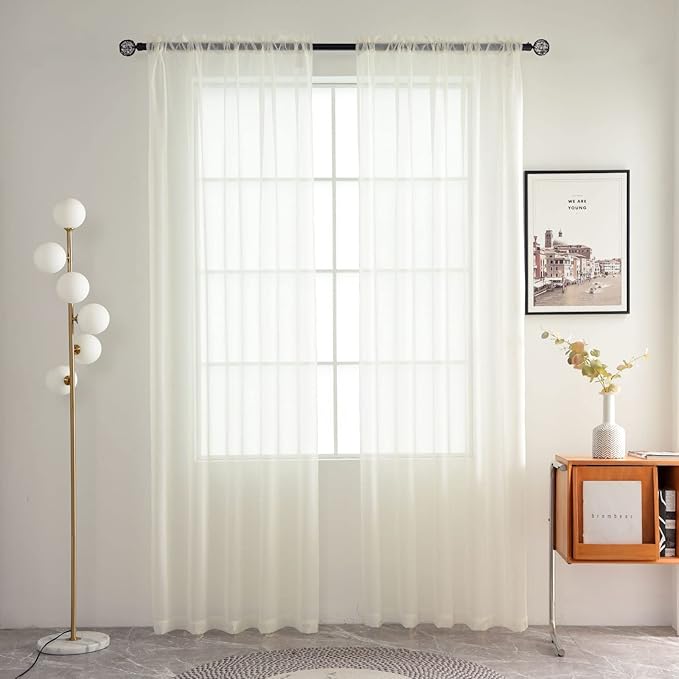 SpaceDresser Basic Rod Pocket Sheer Voile Window Curtain Panels White 1 Pair 2 by SpaceDresser
