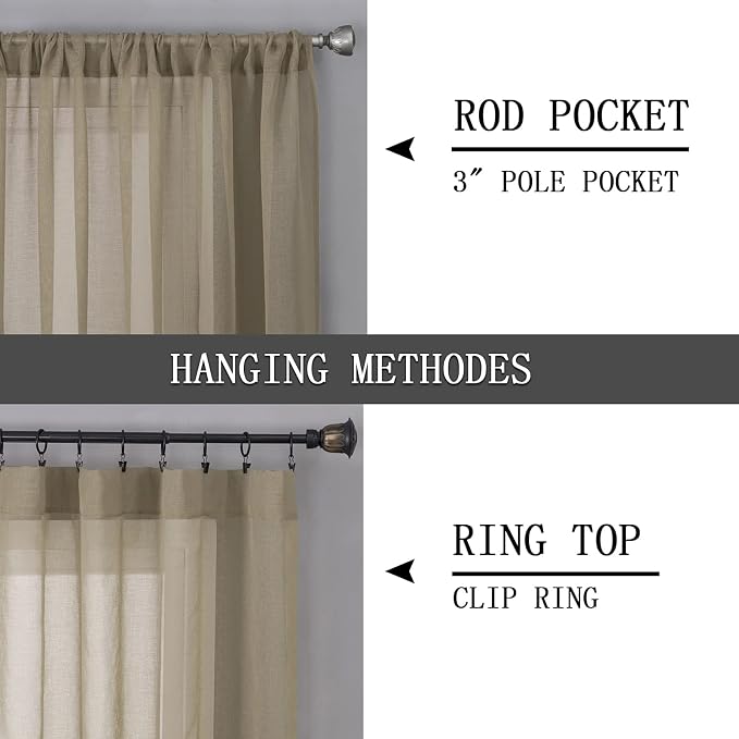 Tollpiz Sheer Curtain Linen Textured Living Room Curtains Sheer Light Filtering - Image 5