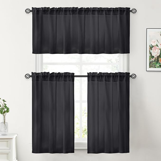 HOMEIDEAS Halloween Non-See-Through Black Privacy Sheer Kitchen Curtains - Image 2