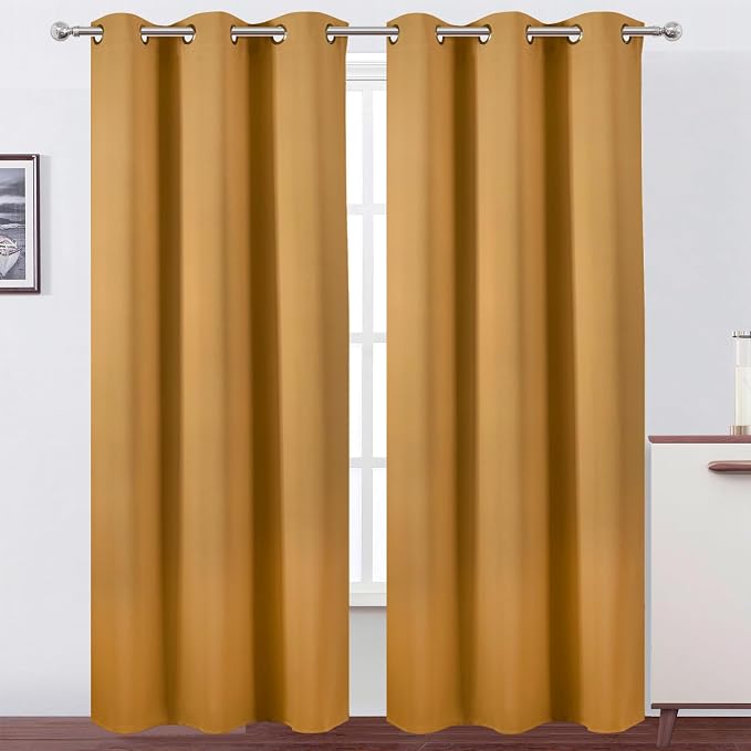 LEMOMO Mustard Yellow Thermal Blackout Curtains/42 x 95 Inch/Set of 2 Panels by Lemomo
