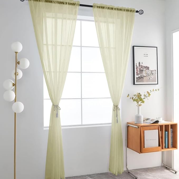 SpaceDresser Basic Rod Pocket Sheer Voile Window Curtain Panels Sage Green 1 - Image 2