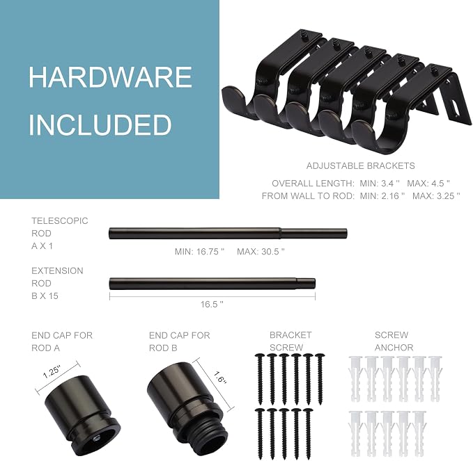Byondeth Curtain Rods for Windows 16 to 240 Inches Adjustable Length 1 Inch - Image 4