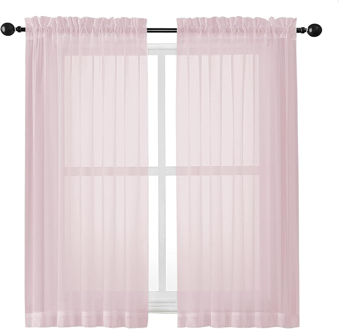 OWENIE Sheer Curtains 54 Inch Length 2 Panels Set, Blush Sheer Curtain by OWENIE