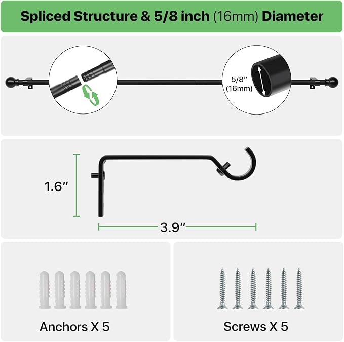 Curtain Rods for Windows 48 to 84, 2 Pack Black Curtain Rod - Image 3