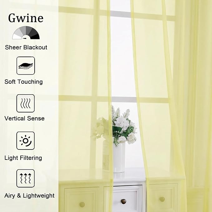 Gwine Light Yellow Sheer Curtains 63 Inch Length - Image 2