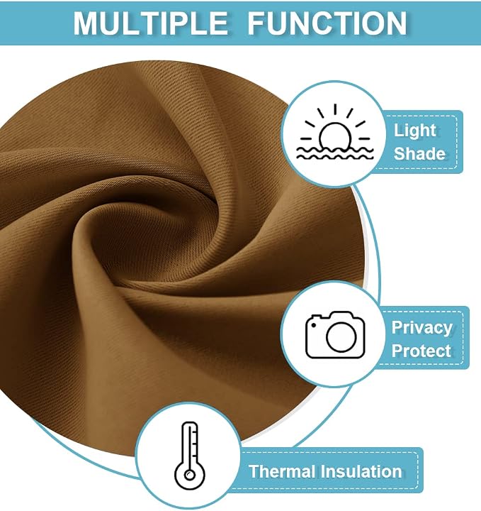 RYB HOME Short Gold Brown Blackout Curtains - Image 5