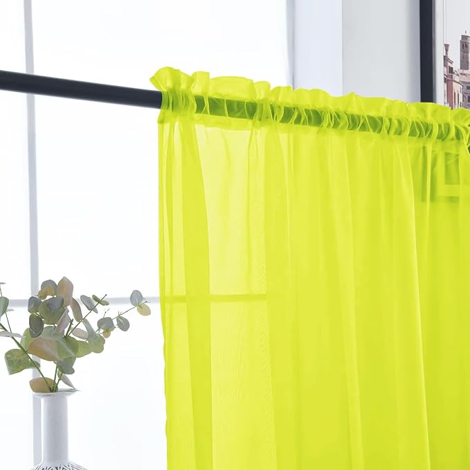 SpaceDresser Basic Rod Pocket Sheer Voile Window Curtain Panels Chartreuse 1 - Image 5