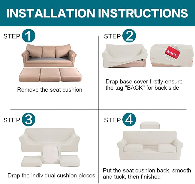 Turquoize 4 Piece Sofa Covers for 3 Cushion Couch Sofa Slipcover Soft Couch - Image 6